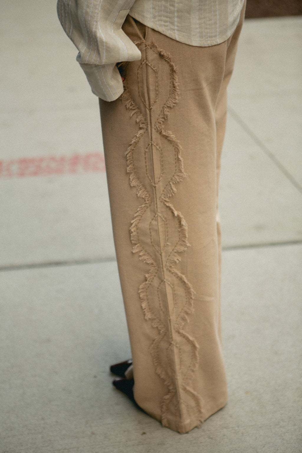 Chain Stitch Appliqué Pants